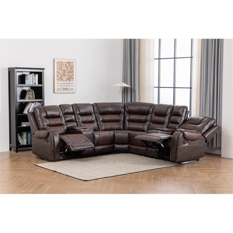 Ilia Two Tone Faux Leather Power Reclining Sectional with Console  & Cup Holder