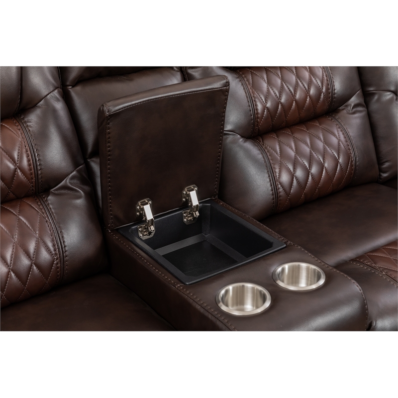 Ilia Two Tone Faux Leather Power Reclining Sectional with Console  & Cup Holder