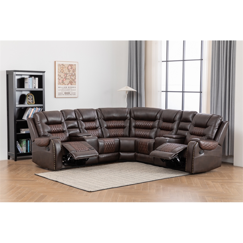 Ilia Two Tone Faux Leather Power Reclining Sectional with Console  & Cup Holder