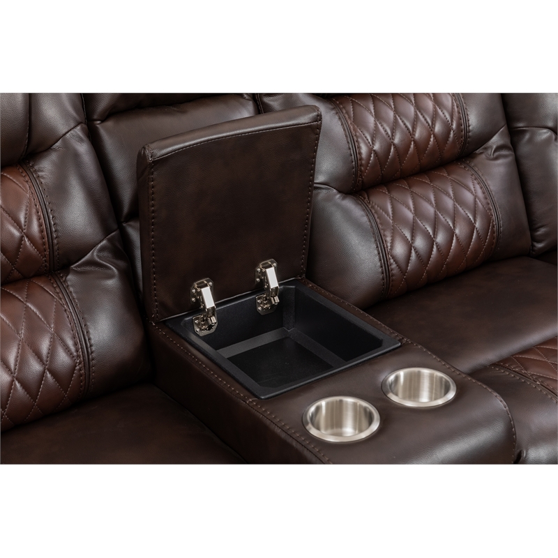 Ilia Two Tone Faux Leather Power Reclining Sectional with Console  & Cup Holder
