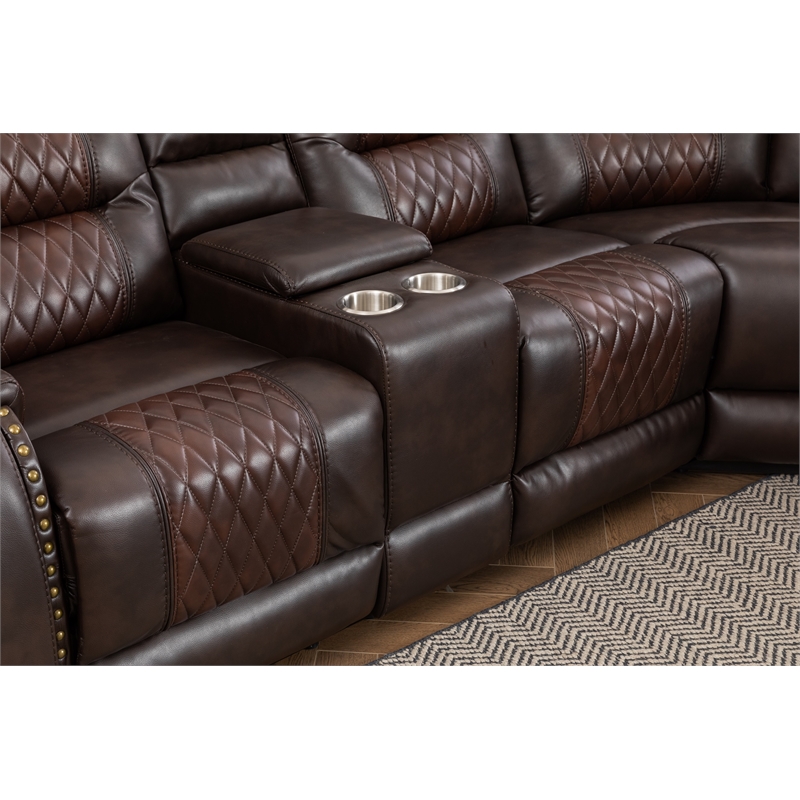 Ilia Two Tone Faux Leather Power Reclining Sectional with Console  & Cup Holder