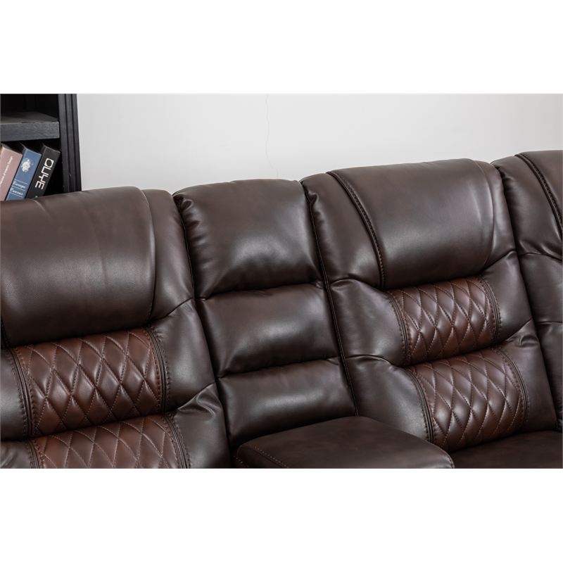 Ilia Two Tone Faux Leather Power Reclining Sectional with Console  & Cup Holder