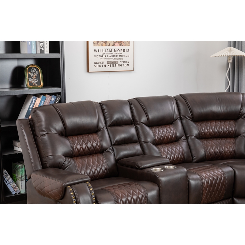 Ilia Two Tone Faux Leather Power Reclining Sectional with Console  & Cup Holder