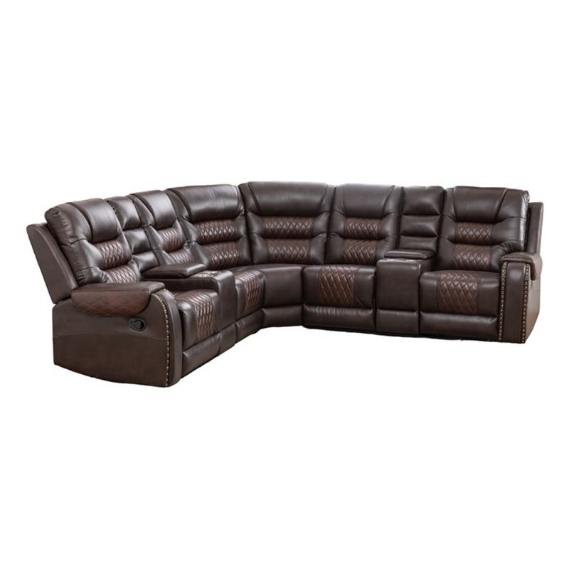 Ilia Two Tone Faux Leather Power Reclining Sectional with Console  & Cup Holder