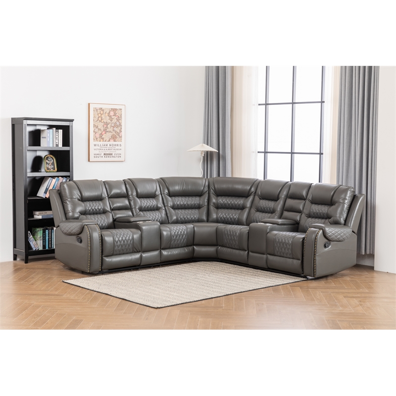 Ilia Two Tone Faux Leather Power Reclining Sectional with Console  & Cup Holder