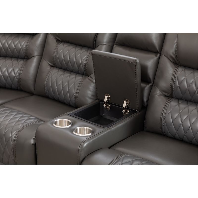 Ilia Two Tone Faux Leather Power Reclining Sectional with Console  & Cup Holder