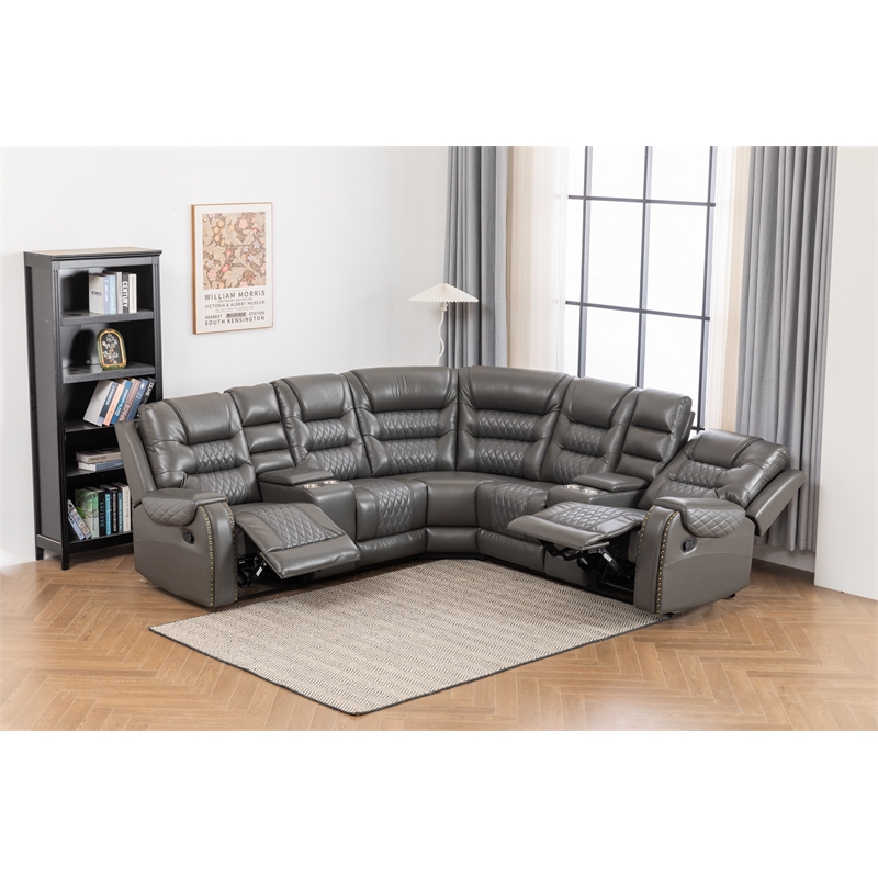 Ilia Two Tone Faux Leather Power Reclining Sectional with Console  & Cup Holder
