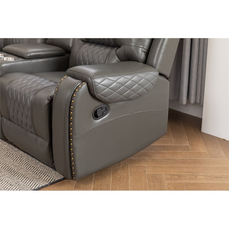 Ilia Two Tone Faux Leather Power Reclining Sectional with Console  & Cup Holder