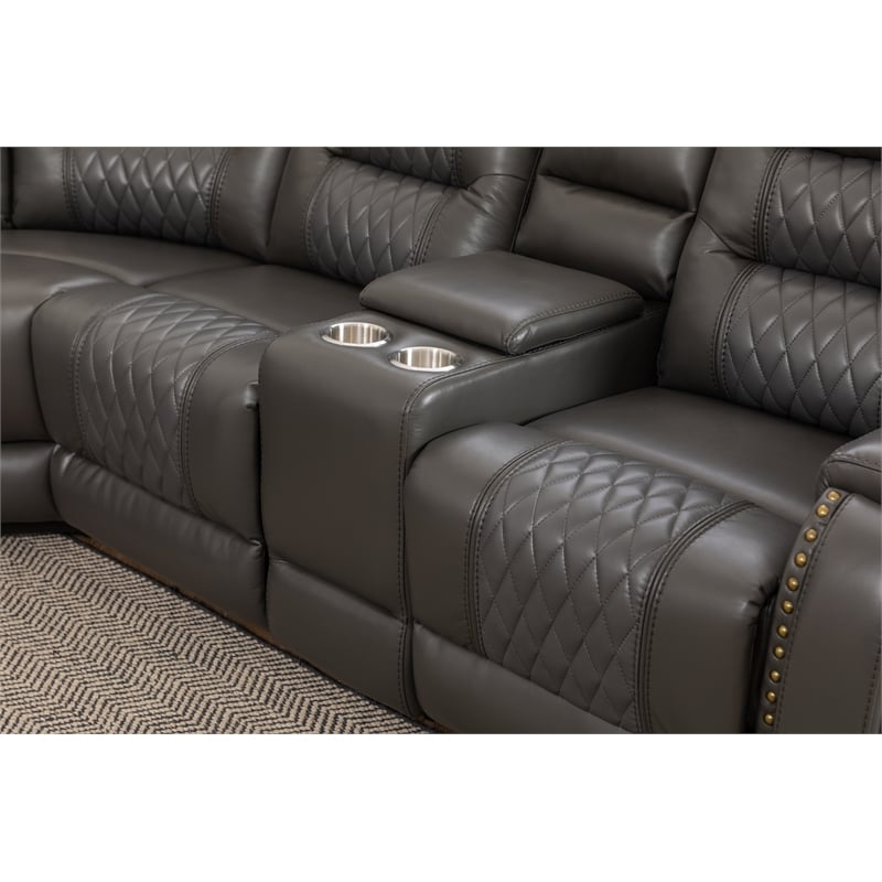 Ilia Two Tone Faux Leather Power Reclining Sectional with Console  & Cup Holder