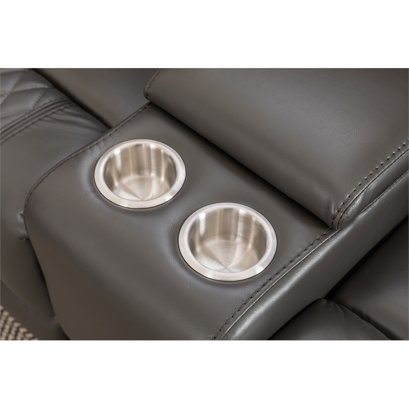 Ilia Two Tone Faux Leather Power Reclining Sectional with Console  & Cup Holder