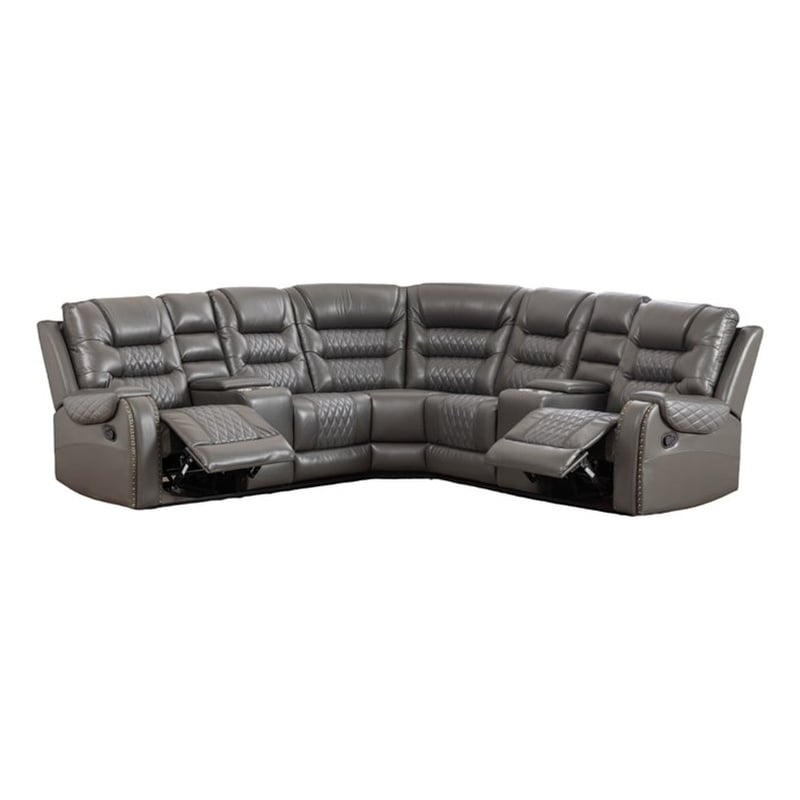 Ilia Two Tone Faux Leather Power Reclining Sectional with Console  & Cup Holder