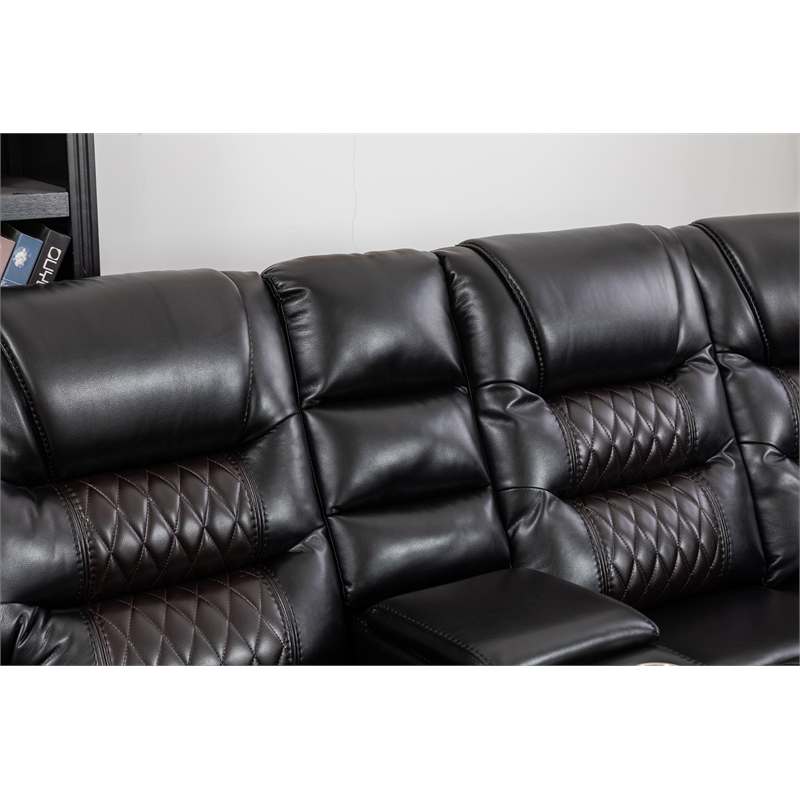 Ilia Two Tone Faux Leather Reclining Sectional with Console  & Cup Holder