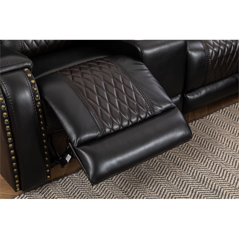 Ilia Two Tone Faux Leather Reclining Sectional with Console  & Cup Holder