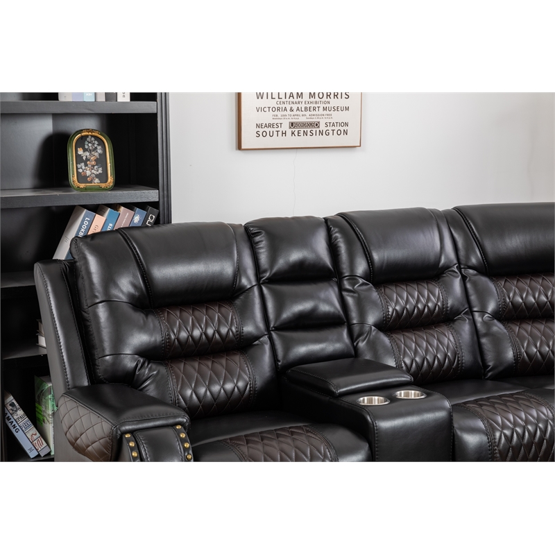 Ilia Two Tone Faux Leather Reclining Sectional with Console  & Cup Holder