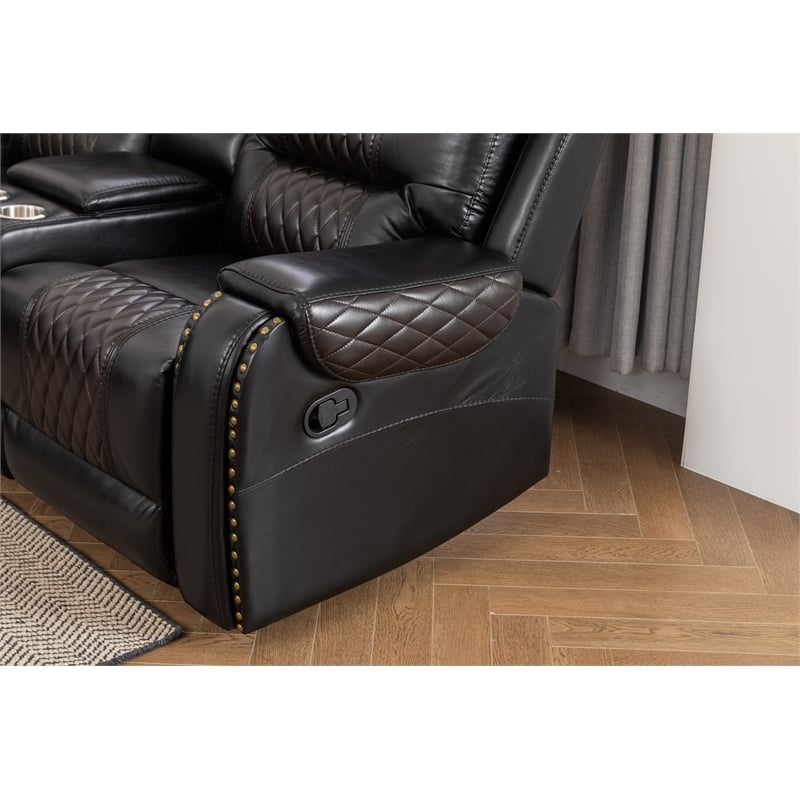 Ilia Two Tone Faux Leather Reclining Sectional with Console  & Cup Holder