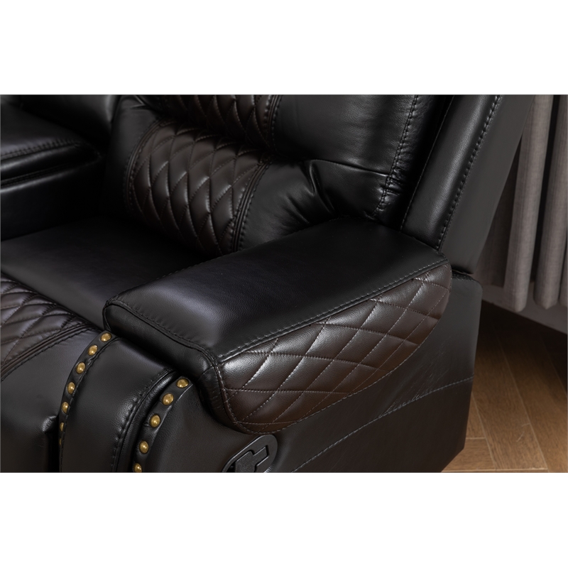 Ilia Two Tone Faux Leather Reclining Sectional with Console  & Cup Holder