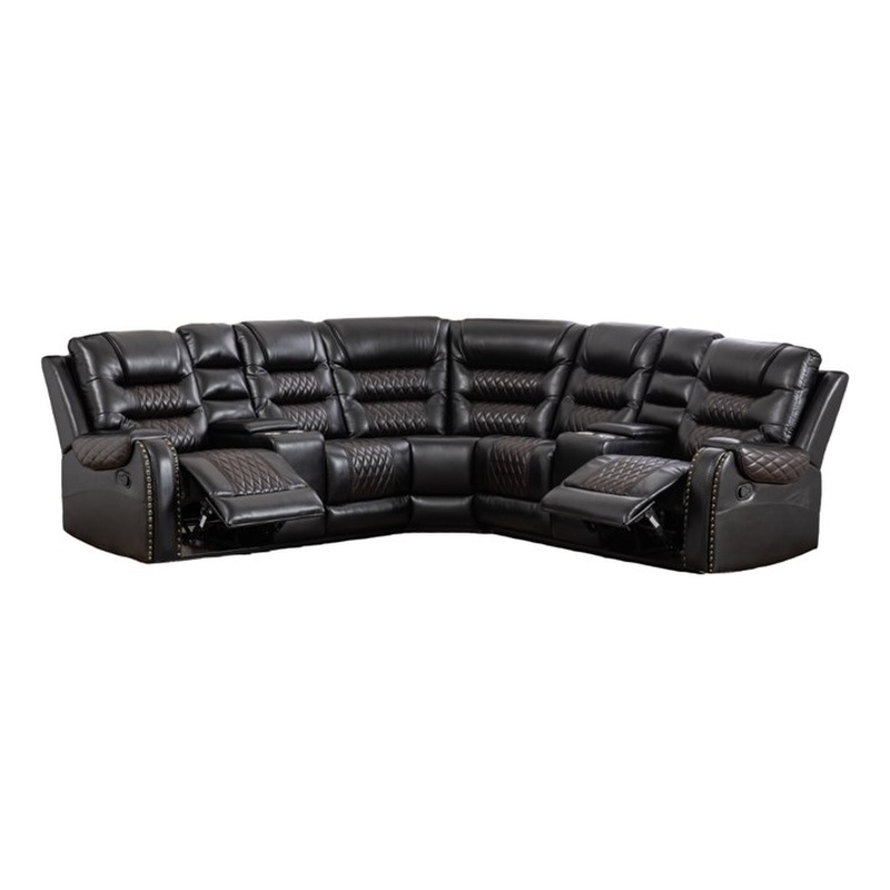 Ilia Two Tone Faux Leather Reclining Sectional with Console  & Cup Holder