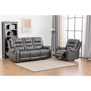 Ilyiano Two Tone Faux Leather Two-PC Livingroom Reclining Set In Gray