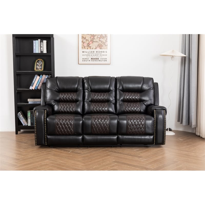 Ilyiano Two Tone Faux Leather Livingroom Reclining Sofa In Black