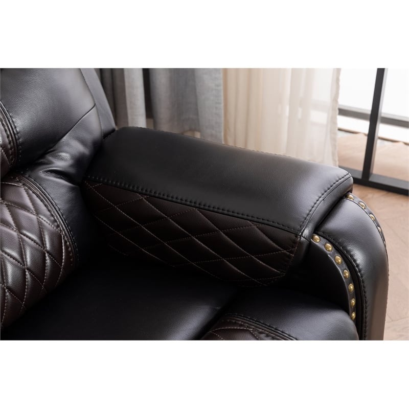 Ilyiano Two Tone Faux Leather Livingroom Reclining Sofa In Black