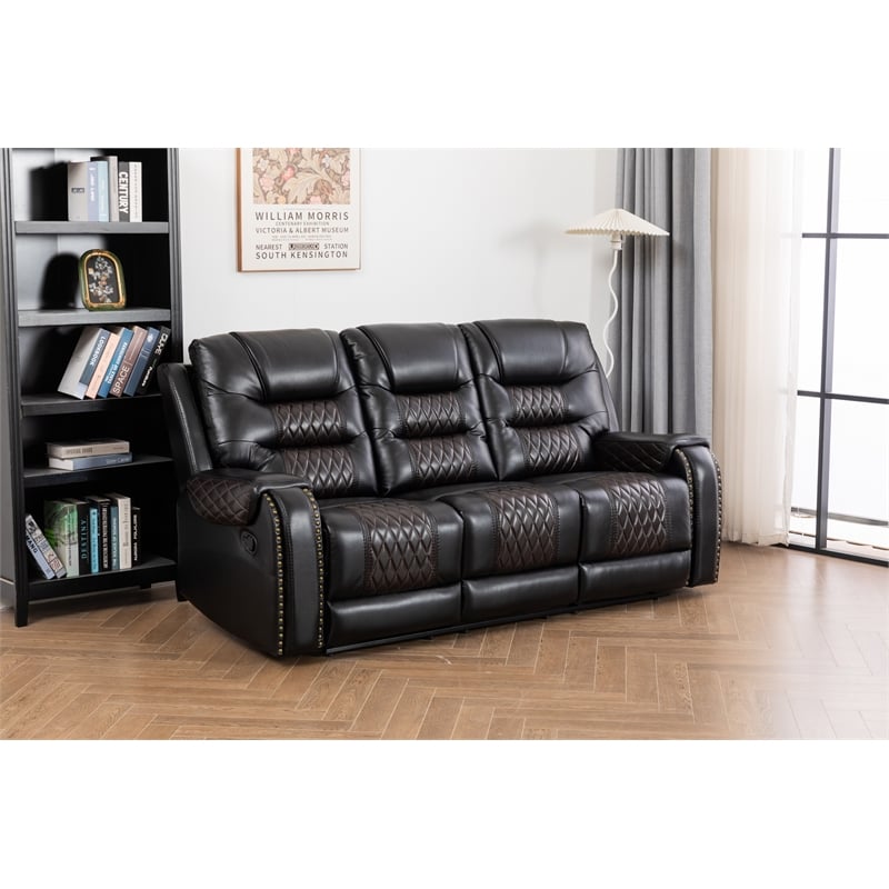 Ilyiano Two Tone Faux Leather Livingroom Reclining Sofa In Black