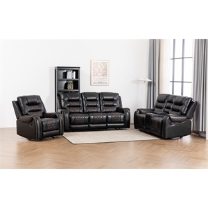 Ilyiano Two Tone Faux Leather 3-PC Livingroom Reclining Set In Black