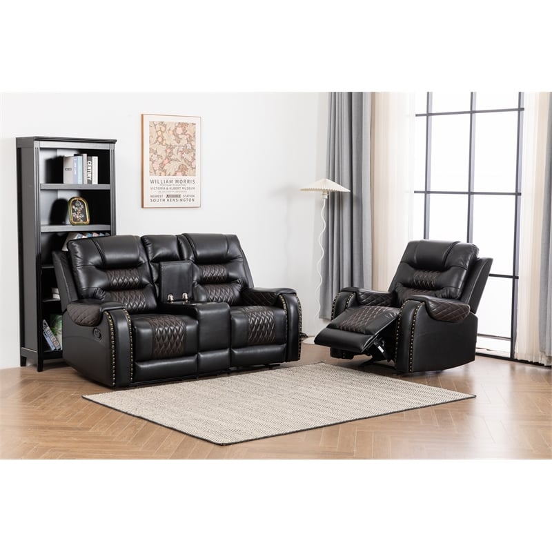 Ilyiano Two Tone Faux Leather 2-Piece Livingroom Reclining Set In Black
