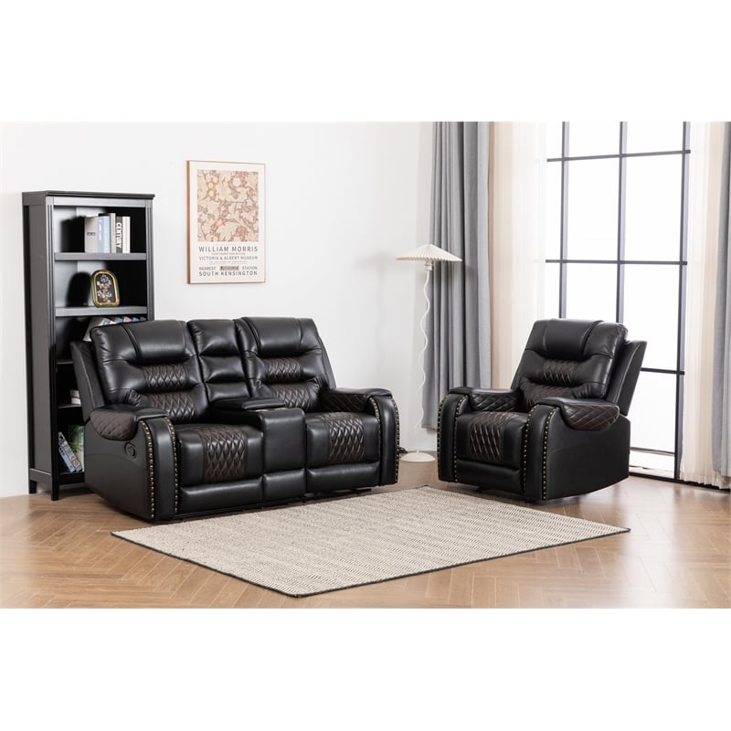Ilyiano Two Tone Faux Leather 2-Piece Livingroom Reclining Set In Black