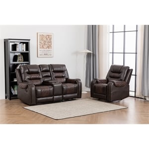 ilyiano two tone faux leather 2-piece livingroom reclining set in brown