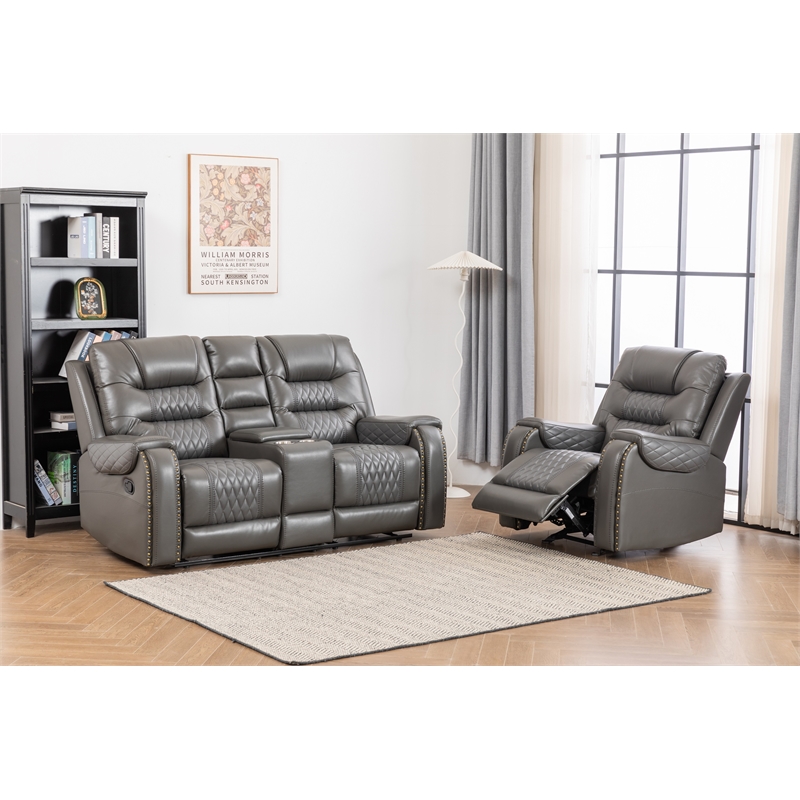 Ilyiano Two Tone Faux Leather 2-Piece Livingroom Reclining Set In Gray