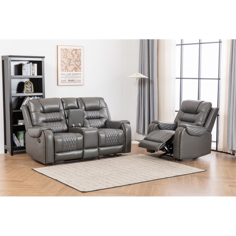 Ilyiano Two Tone Faux Leather 2-Piece Livingroom Reclining Set In Gray