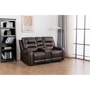 Ilyiano Two Tone Faux Leather Livingroom Reclining Loveseat In Brown