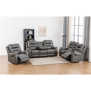 Ilyiano Two Tone Faux Leather 3-PC Livingroom Reclining Set In Gray