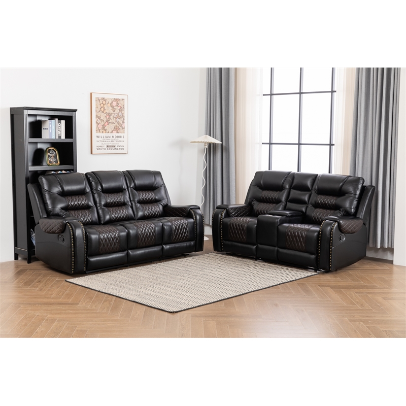 Ilyiano Two Tone Faux Leather 2-PC Livingroom Reclining Set In Black