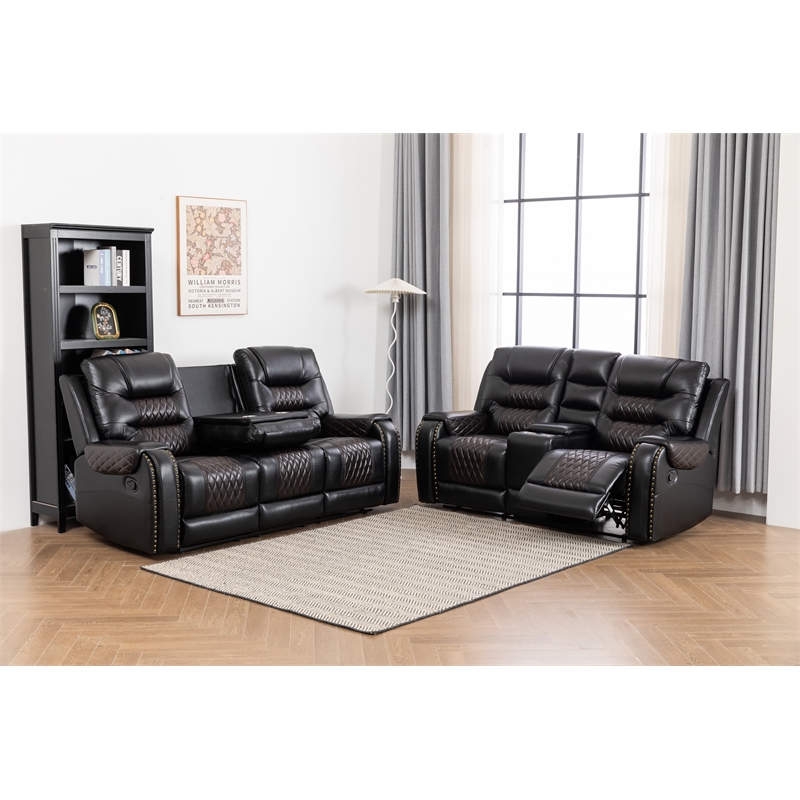 Ilyiano Two Tone Faux Leather 2-PC Livingroom Reclining Set In Black