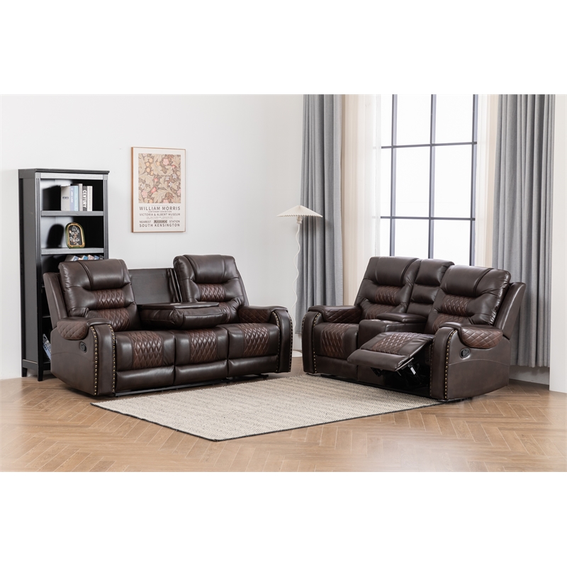 Ilyiano Two Tone Faux Leather 2-PC Livingroom Reclining Set In Brown