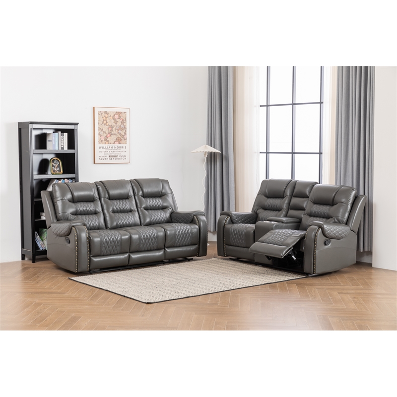 Ilyiano Two Tone Faux Leather 2-PC Livingroom Reclining Set In Gray