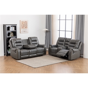 Ilyiano Two Tone Faux Leather 2-PC Livingroom Reclining Set In Gray