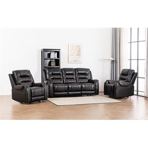 Ilyiano Two Tone Faux Leather Three-PC Livingroom Reclining Set In Black