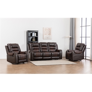 Ilyiano Two Tone Faux Leather Three-PC Livingroom Reclining Set In Brown