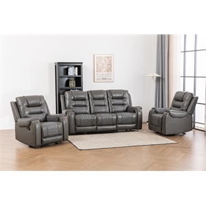 Ilyiano Two Tone Faux Leather Three-PC Livingroom Reclining Set In Gray