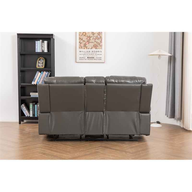 Ilyiano Two Tone Faux Leather Livingroom Reclining Loveseat In Gray