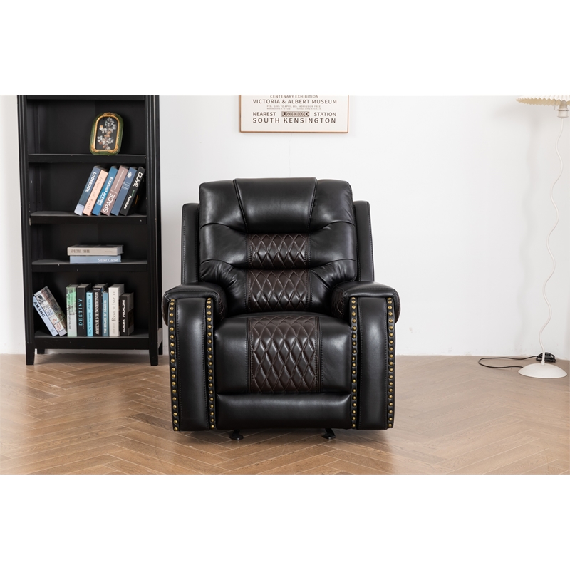 Ilyiano Two Tone Faux Leather Rocker Recliner In Black