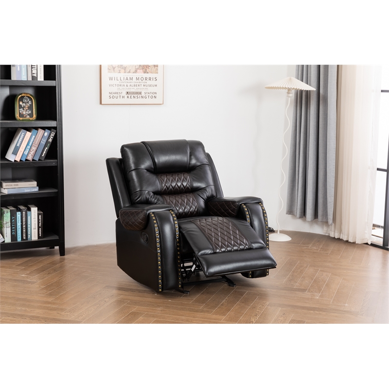 Ilyiano Two Tone Faux Leather Rocker Recliner In Black