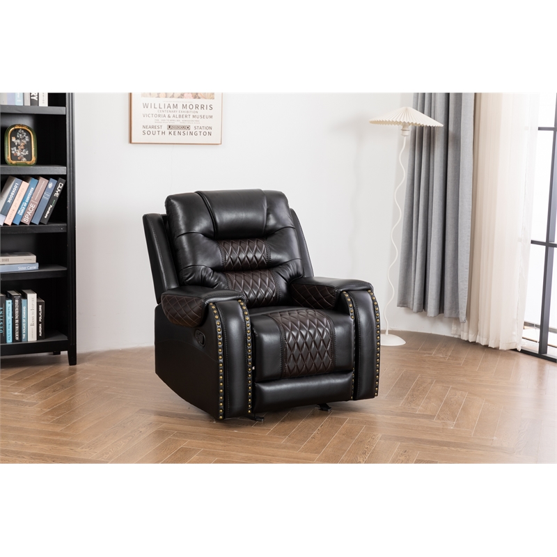 Ilyiano Two Tone Faux Leather Rocker Recliner In Black
