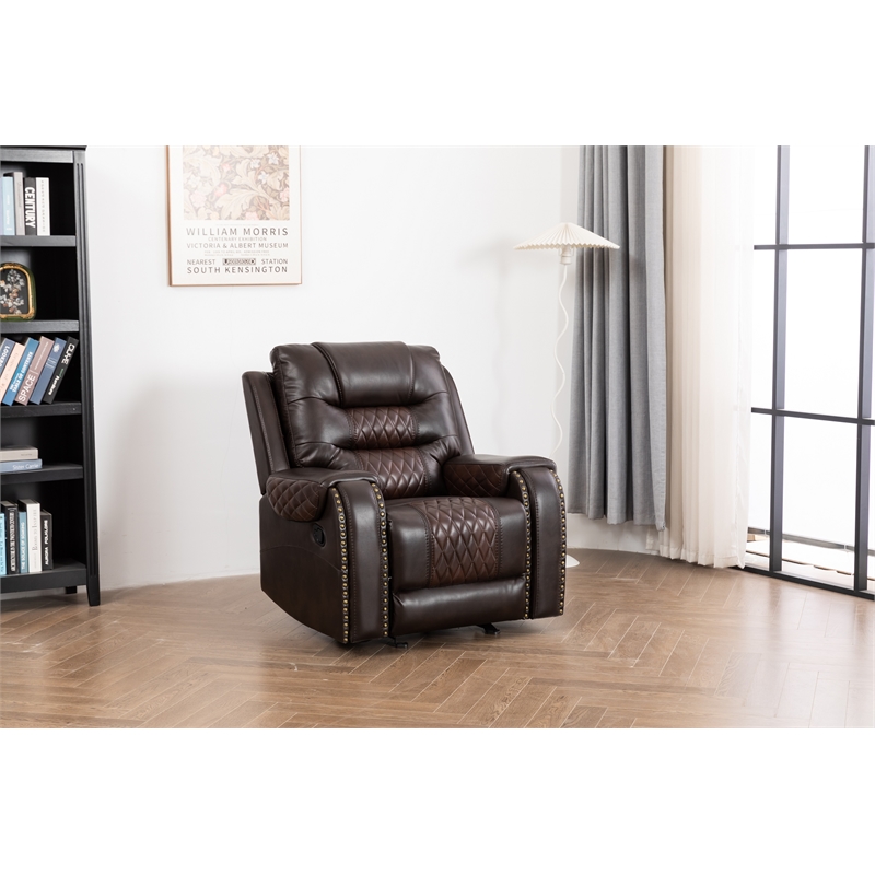 Ilyiano Two Tone Faux Leather Rocker Recliner In Brown