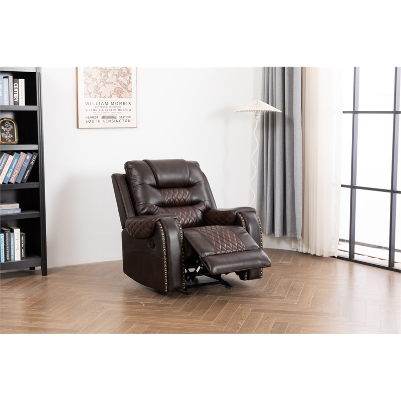 Ilyiano Two Tone Faux Leather Rocker Recliner In Brown