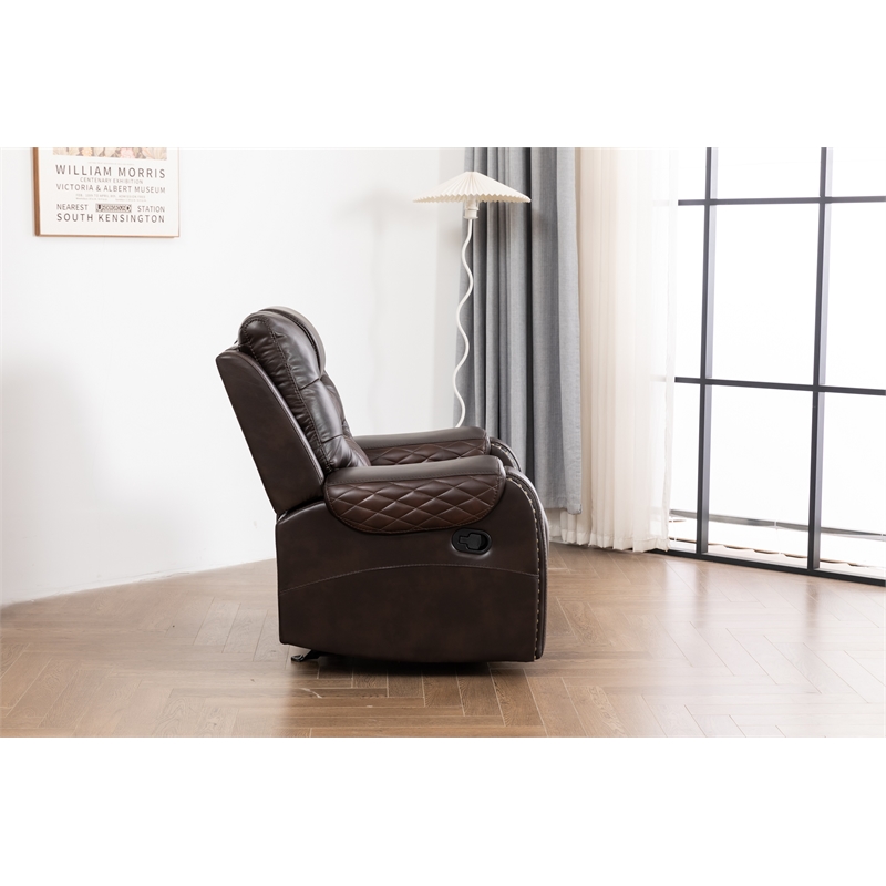 Ilyiano Two Tone Faux Leather Rocker Recliner In Brown