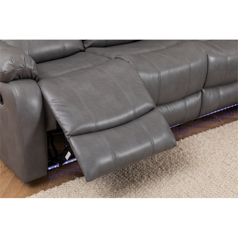 Dexoni LED Faux Leather Reclining Sectional in Gray