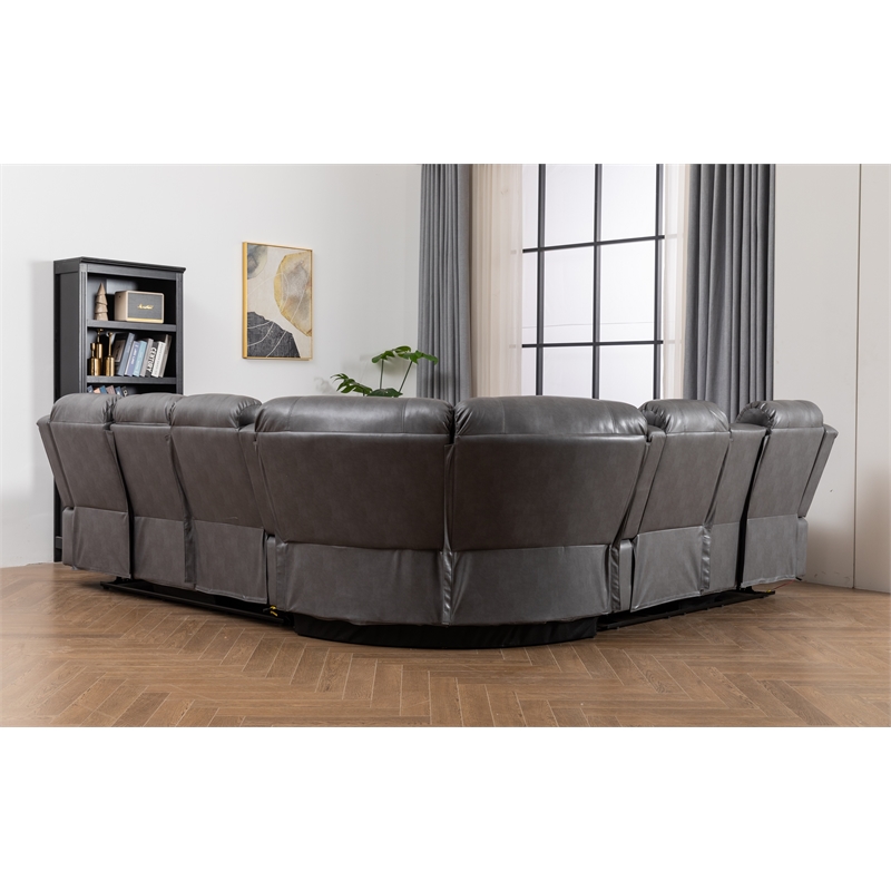 Dexoni LED Faux Leather Reclining Sectional in Gray